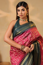 Deep Carmine Tussar Silk Floral Printed and Zari Woven Saree