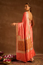 Peach Satin Banarasi Silk Woven Saree