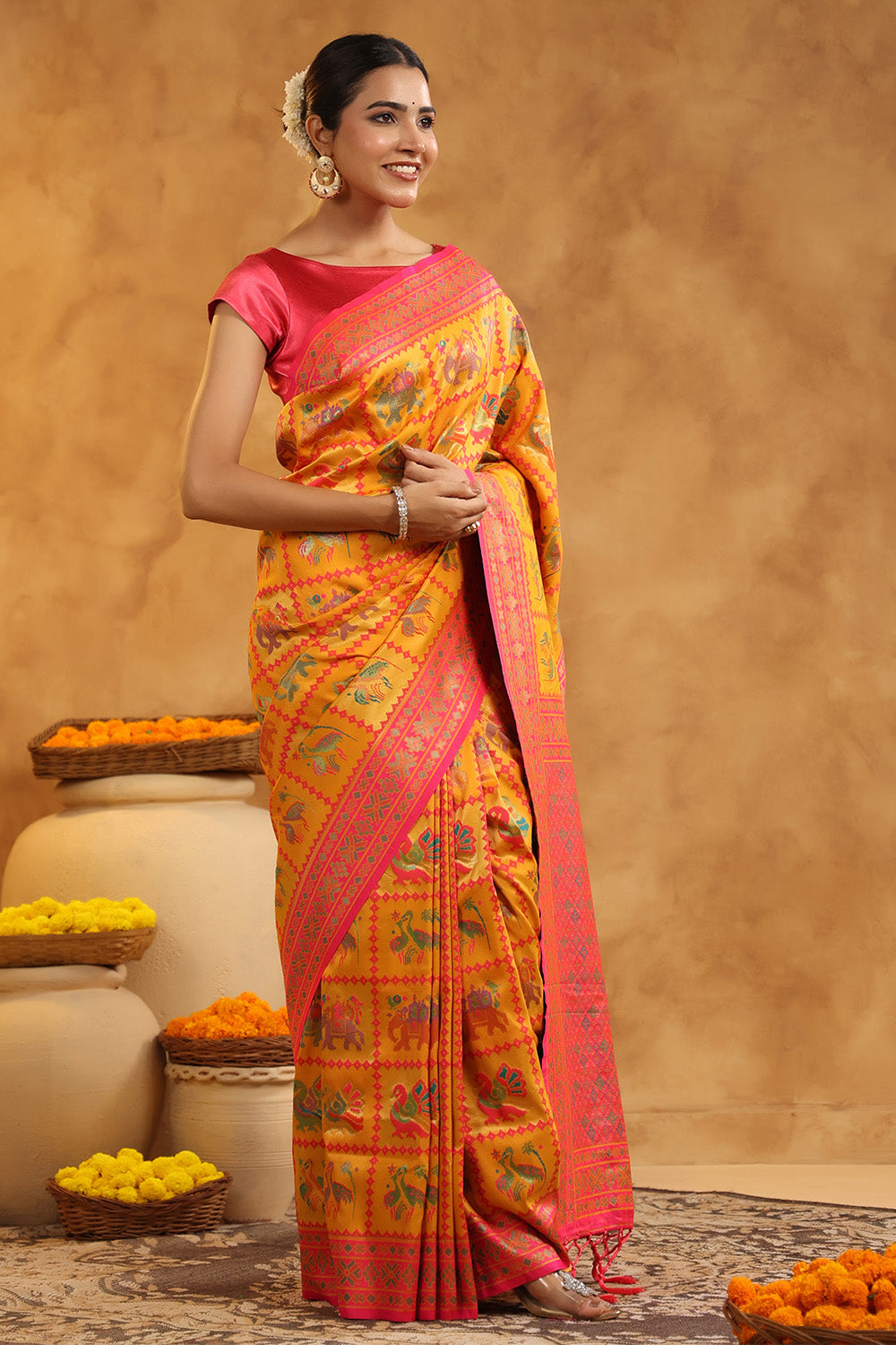 Mustard Colour Resham Woven Saree