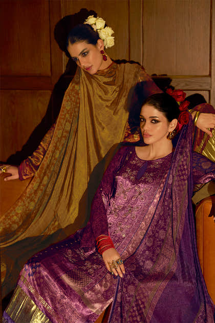 Purple Spun Printed Unstitched Suit Material