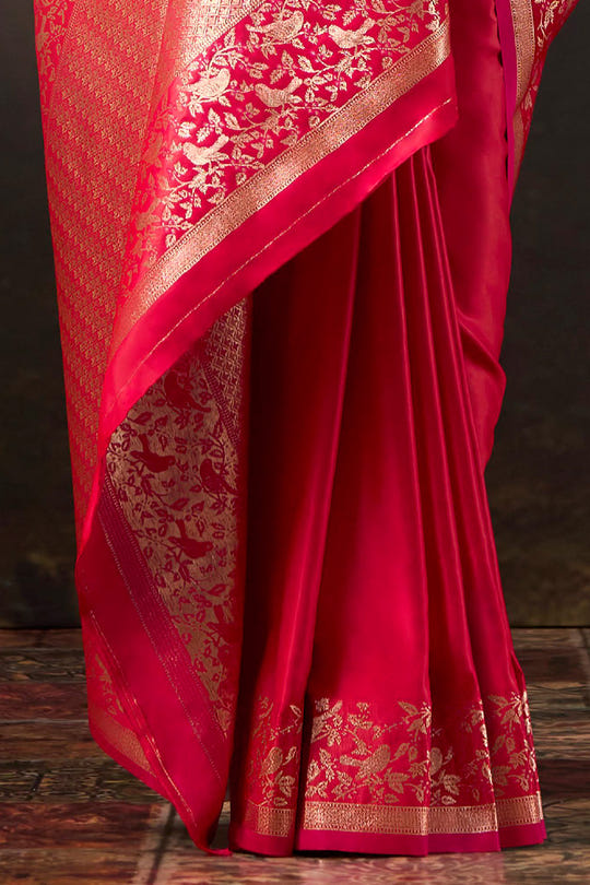 Red Woven Mulberry Silk Saree