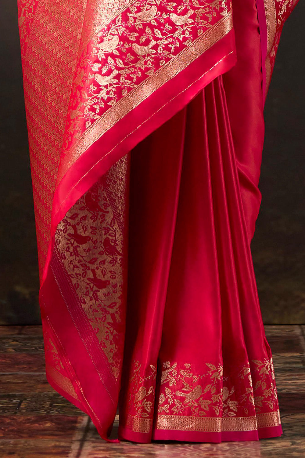Red Woven Mulberry Silk Saree