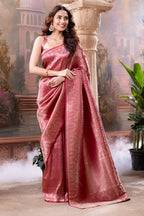 Rani Color Zari Woven Tissue Silk Saree