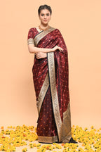 Black & Maroon Color Banarasi Silk Woven Saree