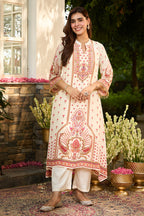 Cream Crepe Silk Printed Kurta Set