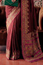 Maroon Soft Silk Kalamkari Woven Saree