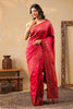Cherry Red South Silk Zari And Resham Woven Saree