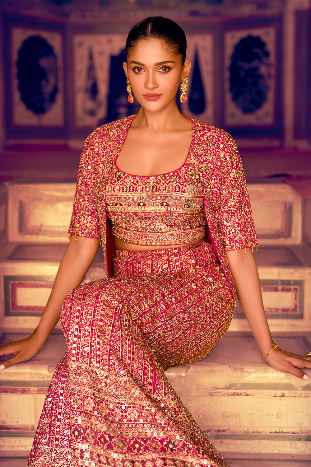 Rani Embroidered Crop-Top Palazzo Indo-Western Dress With Embroidered Jacket