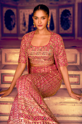 Rani Embroidered Crop-Top Palazzo Indo-Western Dress With Embroidered Jacket