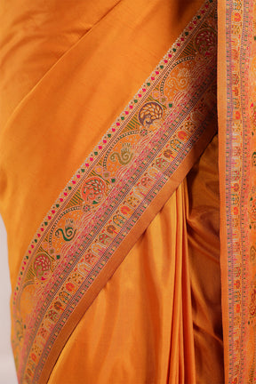 Mustard Soft Silk Kalamkari Woven Saree