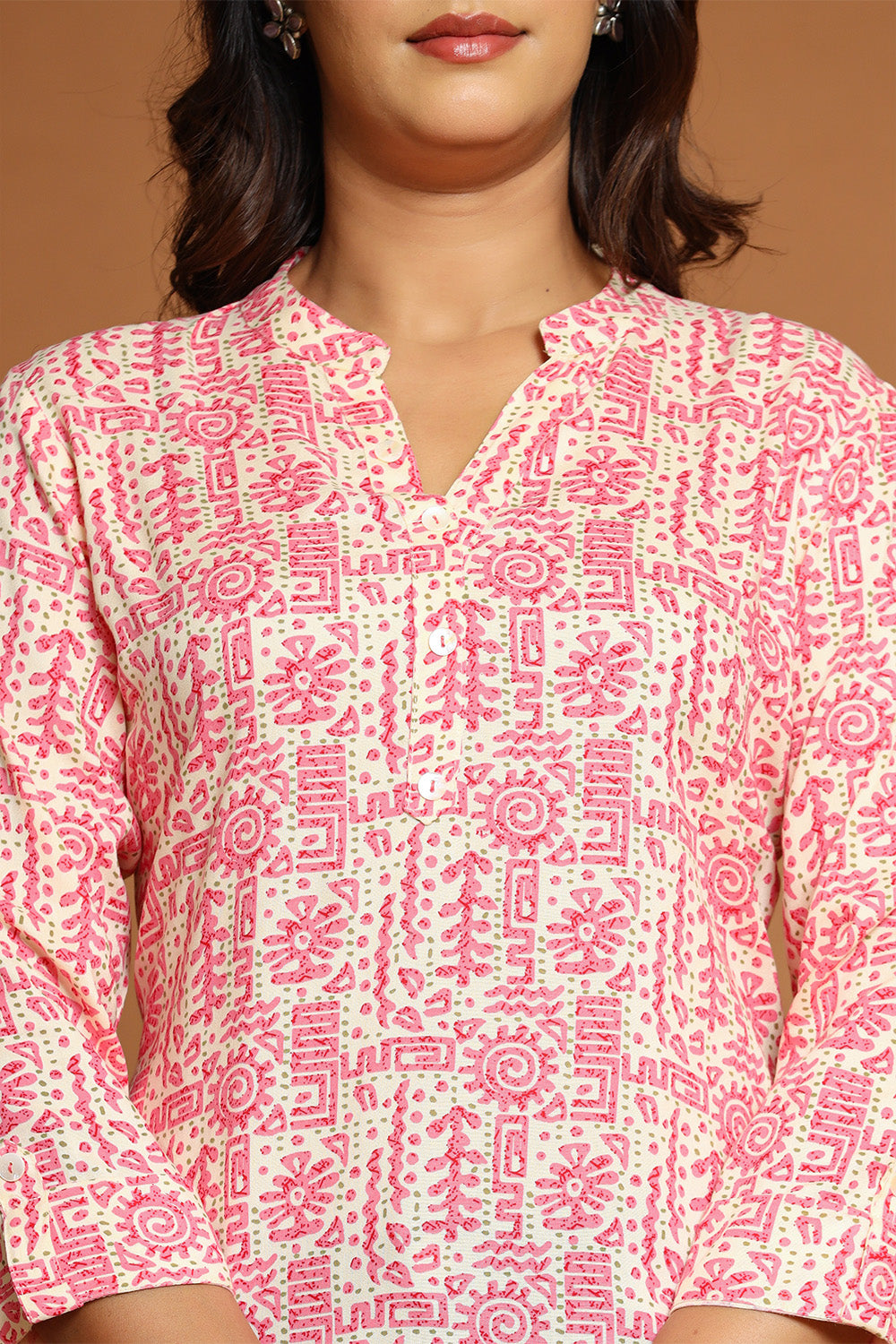 Pink & Beige Color Cotton Printed Tunic