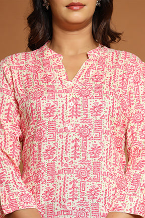 Pink & Beige Color Cotton Printed Tunic