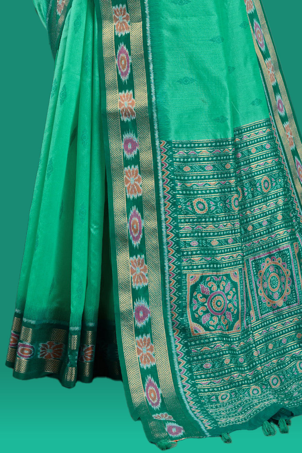Sea Green Color Woven Maheshwari Cotton Saree