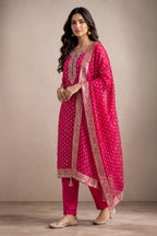 Rani Silk Zari Woven And Neck-Embroidered Unstitched Suit Material