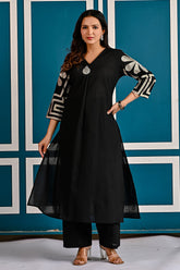 Black Floral Embroidered Cotton Kurta Set