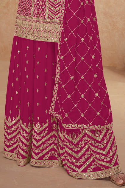 Crepe Silk Zari & Sequins Embroidered Suit With Embroidered Sharara