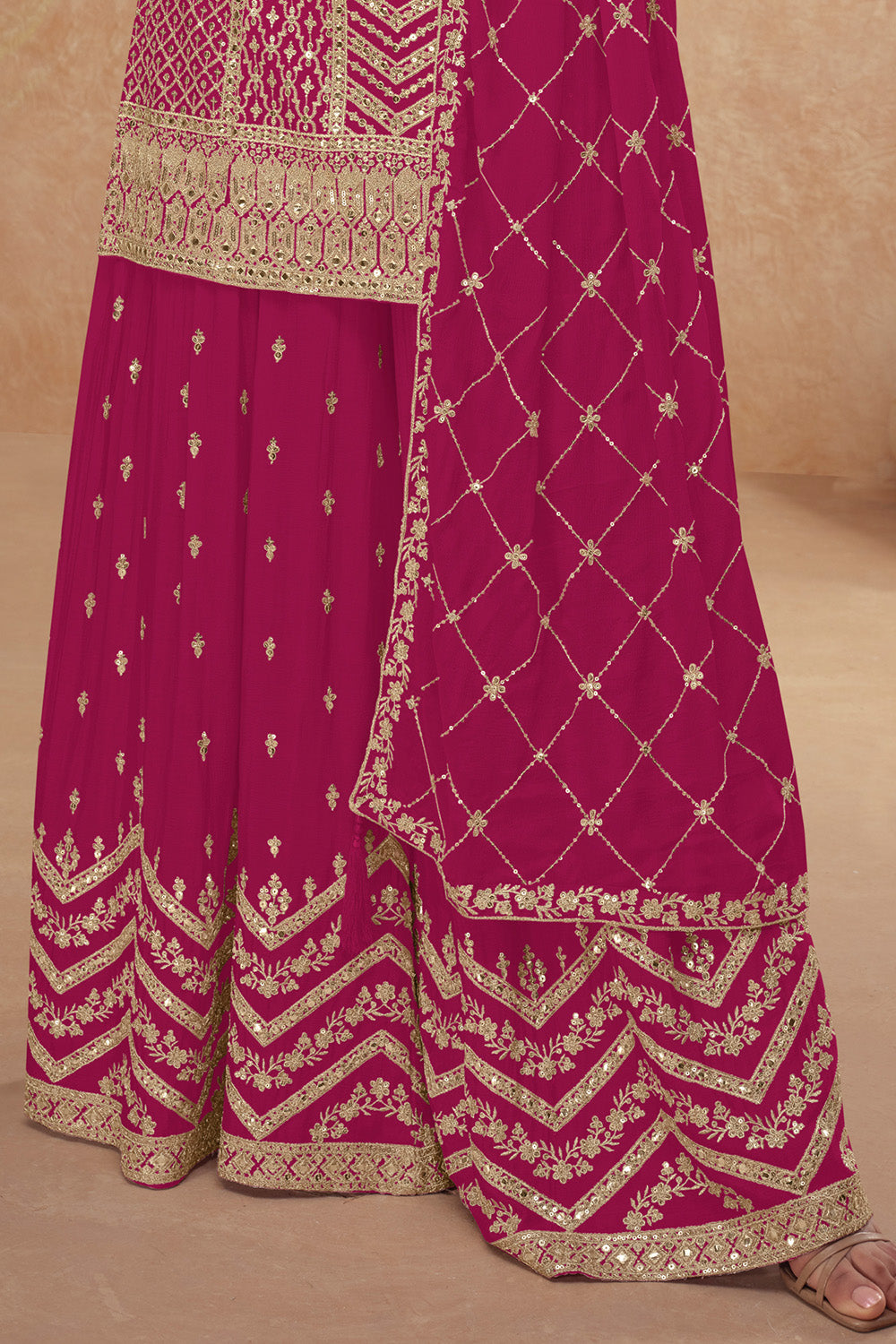 Crepe Silk Zari & Sequins Embroidered Suit With Embroidered Sharara