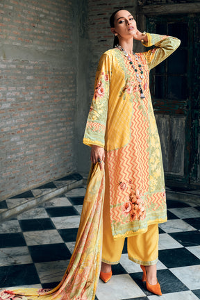 Yellow Colour Cotton Printed Unstitched Suit Material