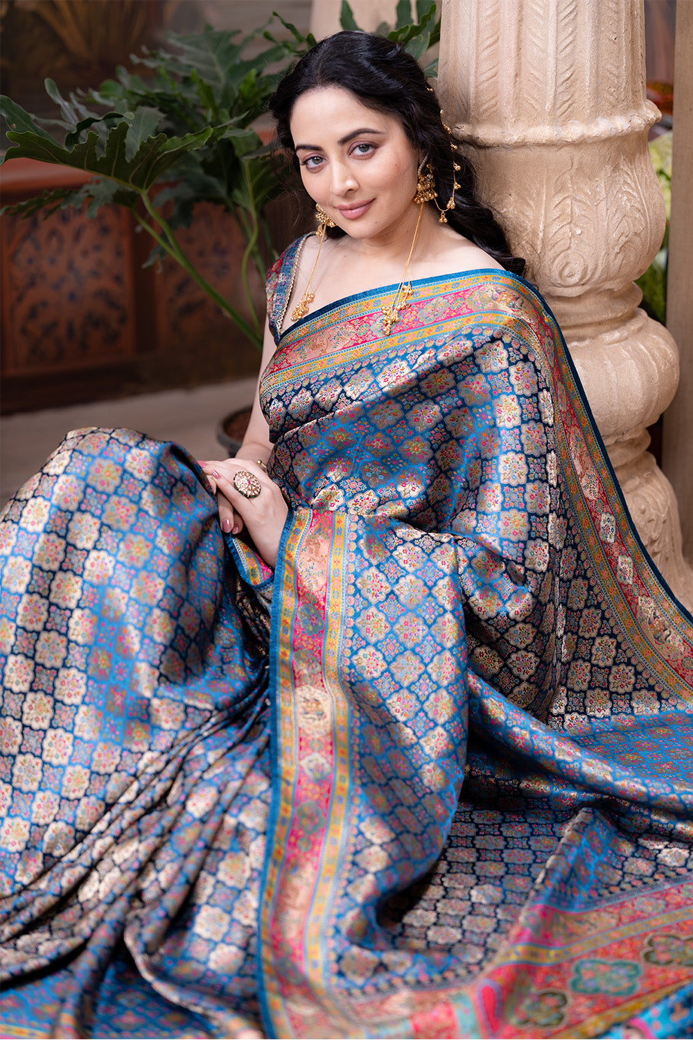 Blue Maheshwari Silk Soft Brocade Woven Saree