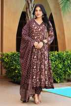 Dark Scarlet Cotton Printed Floor Lenght Anarkali Suit