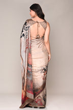 Beige Color Jacquard Silk Printed Saree