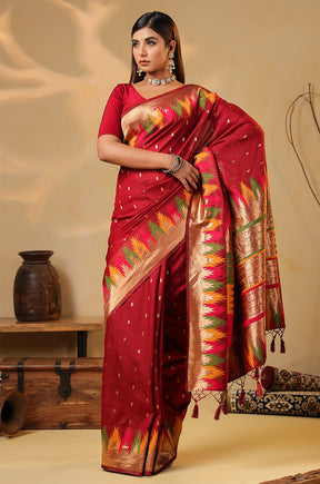 Maroon Cotton Silk Woven Saree
