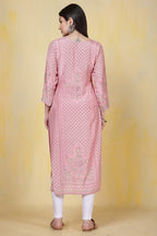 Pink Cotton Silk Printed Kurti
