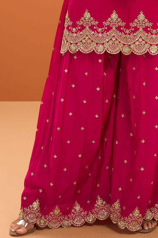 Rani Zari and Sequins Embroidered Crepe Silk Suit With Embroidered Palazzo