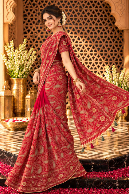 Rani Resham And Swaroski Embroidered Georgette Saree
