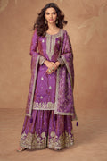 Purple Silk Zari And Sequins Embroidered Suit With Embroidered Palazzo