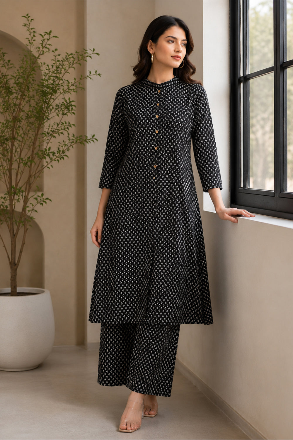 Black Cotton Printed Kurta Set