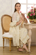 Cream Chanderi Cotton Floral Embroidered Suit
