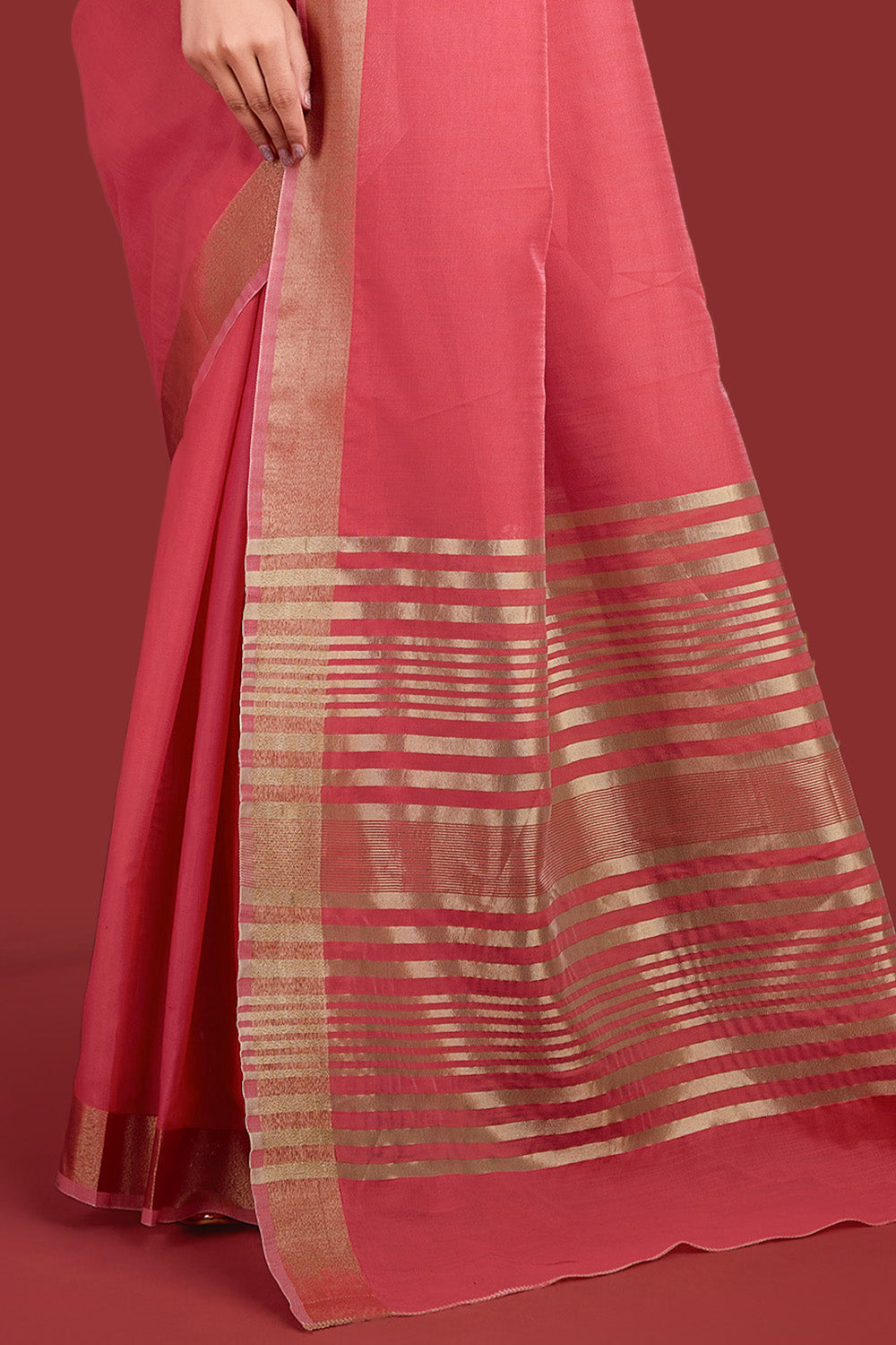 Dusty Red Colour Cotton Zari Woven Saree