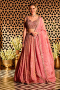 Pink Tissue Silk Embroidered Lehanga