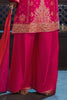 Hot Pink Silk Woven And Embroidered Suit With Palazzo