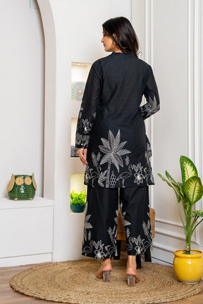 Black Color Floral Printed Cotton Co-ord Set