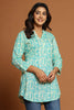 Turquoise & Beige Color Cotton Printed Tunic
