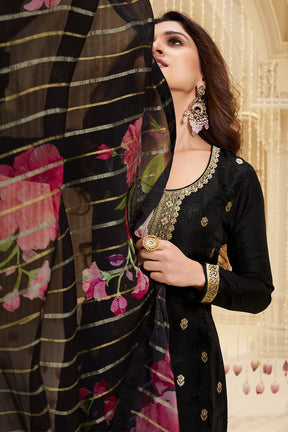 Black Silk Zari Woven Suit Set