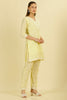 Pale Yellow Cotton Hacoba Style Neck-Embroidered Kurta Set