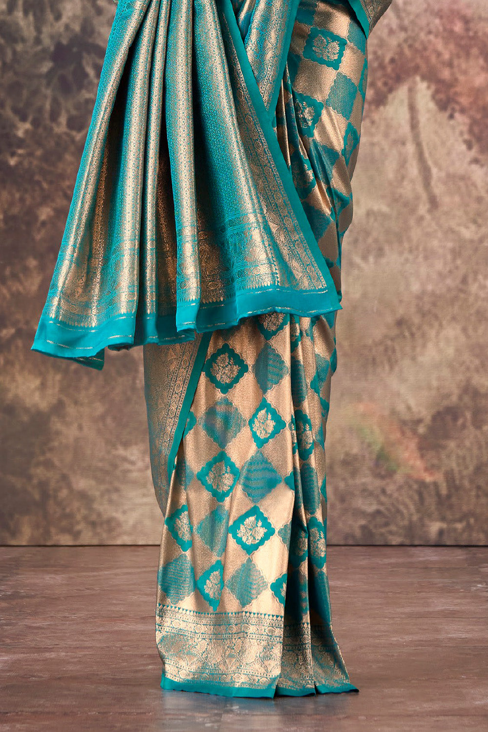 Teal & Blue Silk Zari Woven Saree