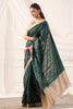Bottle Green Tussar Silk Floral Printed and Zari Woven Saree