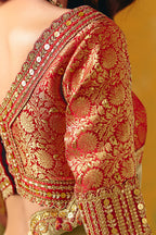 Beige Tissue Silk Border Embroidered Saree With Banarsi Woven Readymade Blouse