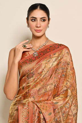 Peach Colour Banarasi Woven Silk Saree