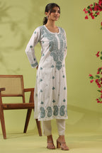White Resham Embroidered Kurta