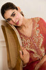 Dark Coral Shimmer Fabric Neck-Embroidered Kaftan Set with Palazzo,