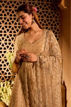 Beige Tissue Cut-Dana & Swaroski Work Unstitched Suit Material