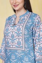 Turquoise Rayon Floral Printed Kurta Set
