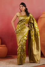 Sage Green Zari Floral Woven Silk Saree