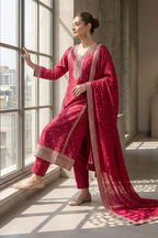 Magenta Pink Crepe Silk Zari and Sequins Embroidered Anarkali Suit