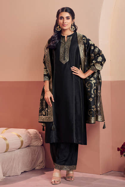 Black Woven Silk Suit